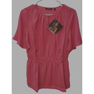 Inman Coral Cinched Peplum Flutter Sleeve Blouse Size-XS